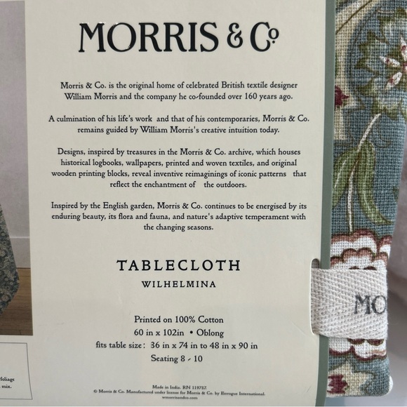 Morris & Co. Tablecloth Cotton English Garden Wilhemina 60”x 102” Green Floral - Picture 3 of 7